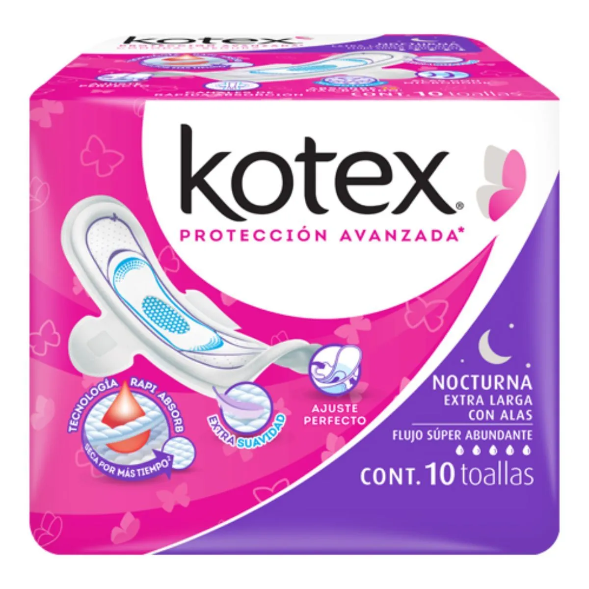 Toallas Femenina Kotex Nocturna Alas 10 Piezas
