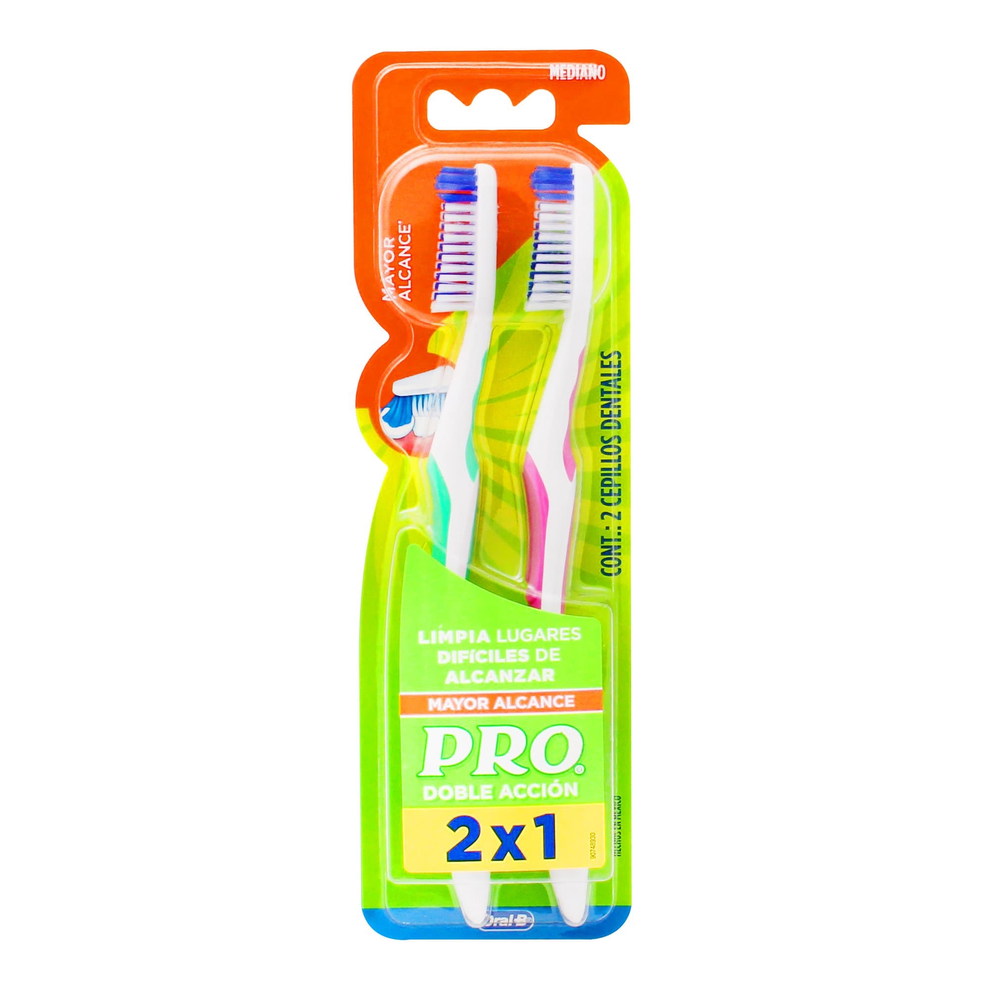Cepillo Dental Pro Double Acción Mediano C/2 pzas