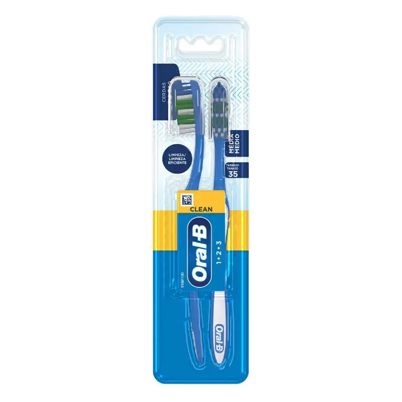 Cepillo Dental ORAL B 1 2 3 Clean Mediano C/2 Pzas