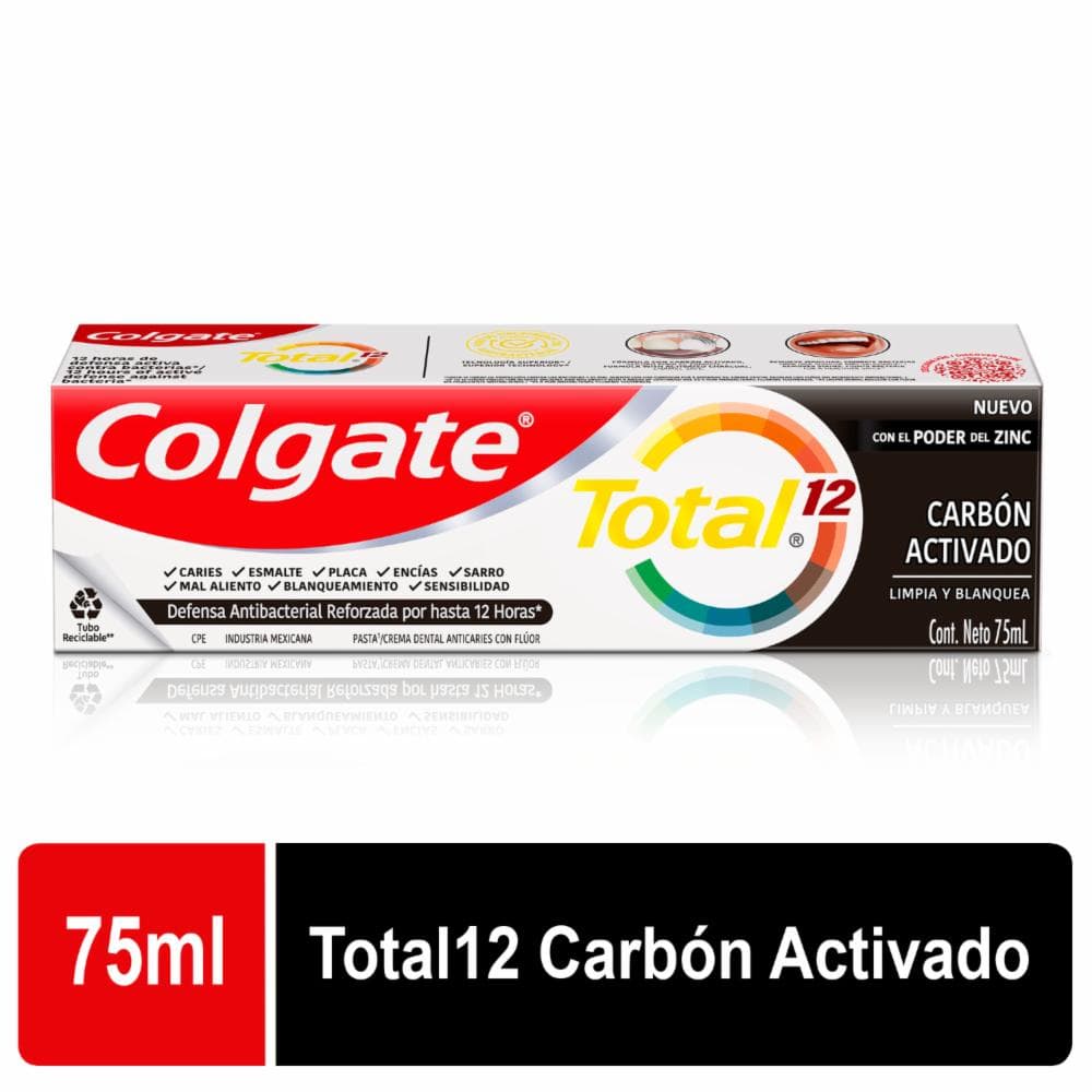 Pasta Dental Colgate Total 12 Carbon Activado C/75 mL