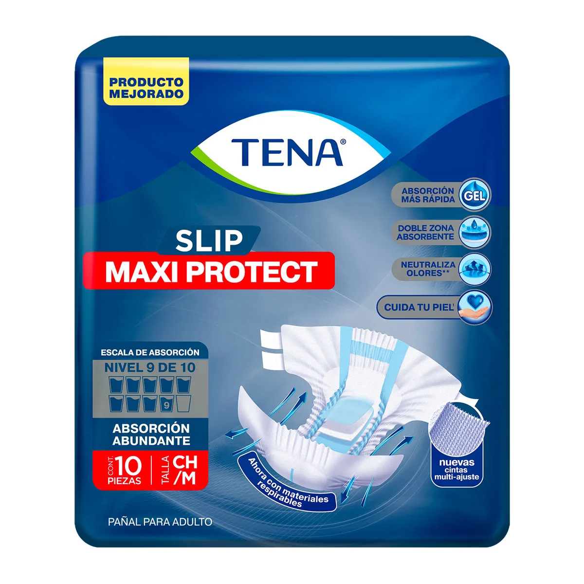 PAÑAL TENA SLIP MAXI PROTECT CH/M C/10 PZAS