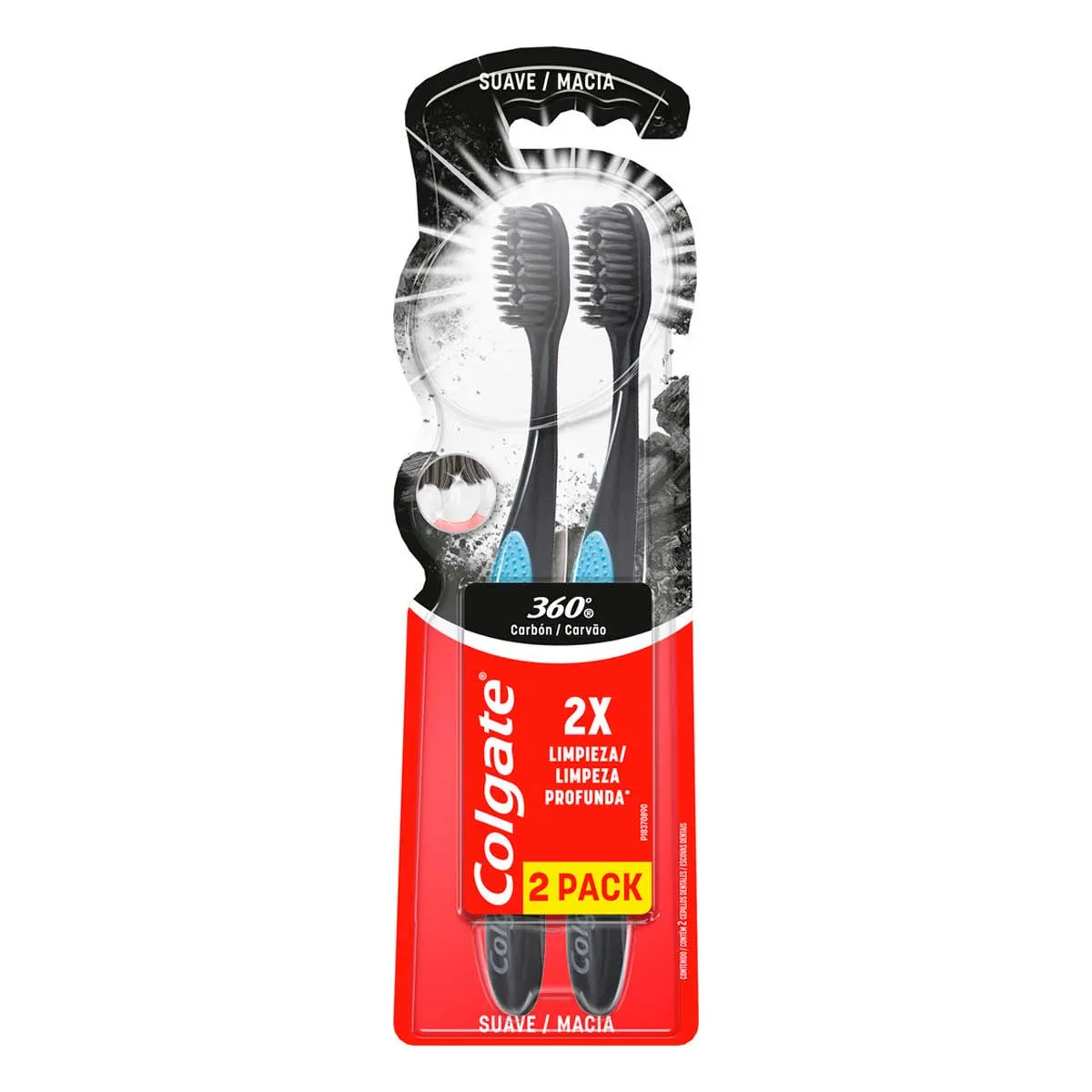 Cepillo Dental Colgate 360 Carbon C/2 Pzas