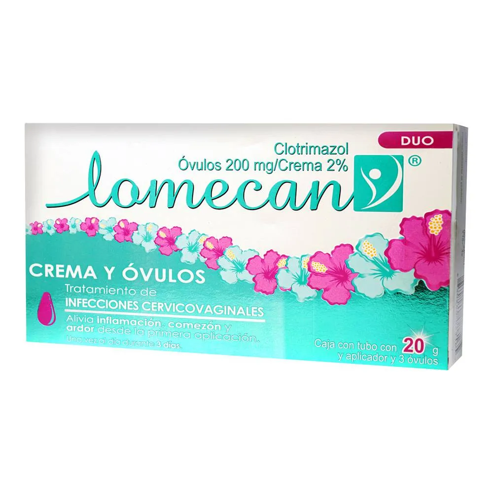Clotrimazol 2% LOMECAN DUO Crema y ovulos C/3 ovulos, crema y aplicador