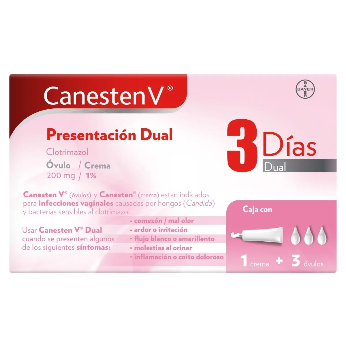 Clotrimazol 2% CANESTEN V DUal 3 óvulos + Crema 3