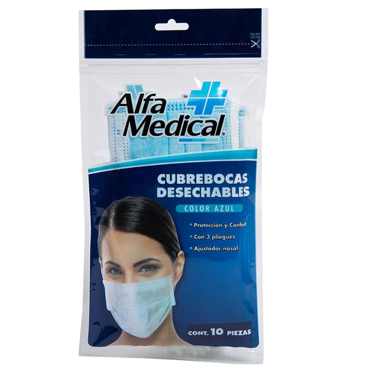 Bolsa de Cubrebocas Adulto Azul Alfamedical C/10 Pzas