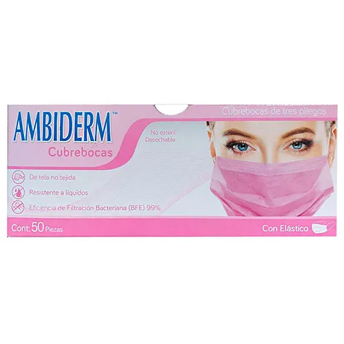 Caja de Cubrebocas Rosa Adulto AMBIDERM C/50 Pzas