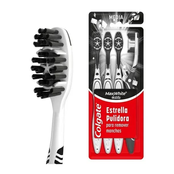 Cepillo Dental Colgate Max Carbón Estrella Pulidora C/4 pzas