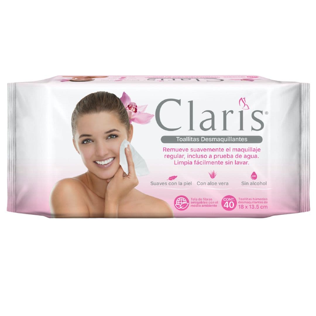 Toallitas húmedas desmaquillantes CLARIS aloe C/40 pzas