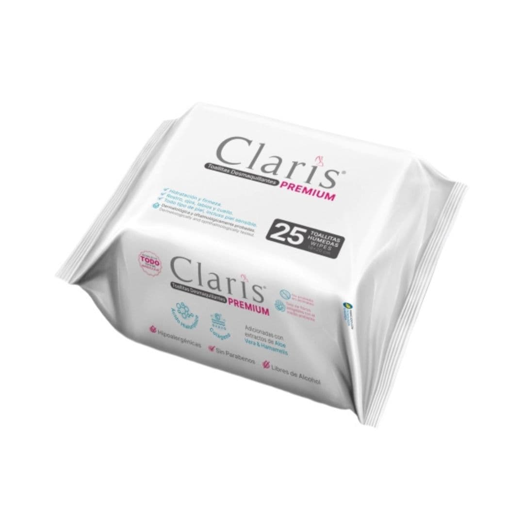 Toallitas húmedas desmaquillantes CLARIS premium C/25 pzas