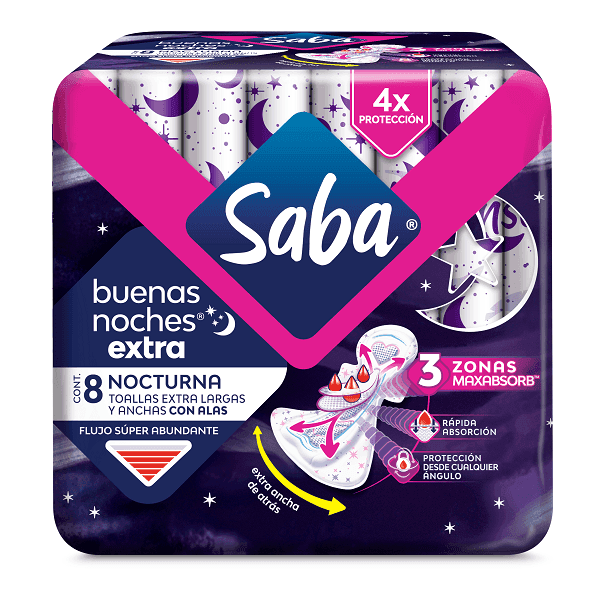 Toalla Femenina SABA Buenas Noches EXTRA Con alas C/8 PZAS
